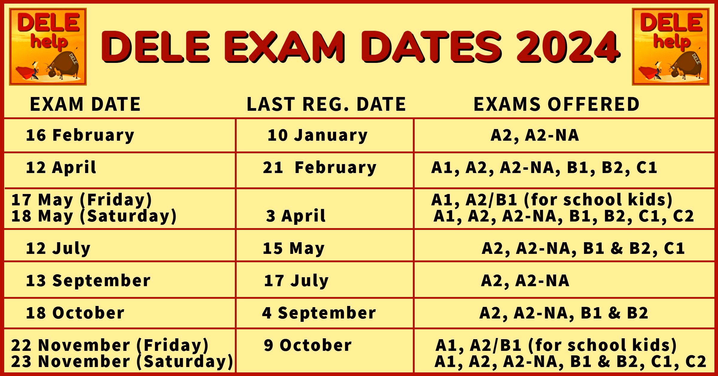 DELEhelp Exam date calendar 2024